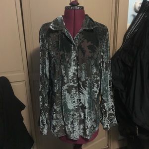 Vintage Floral Button Up Crushed Velvet blouse